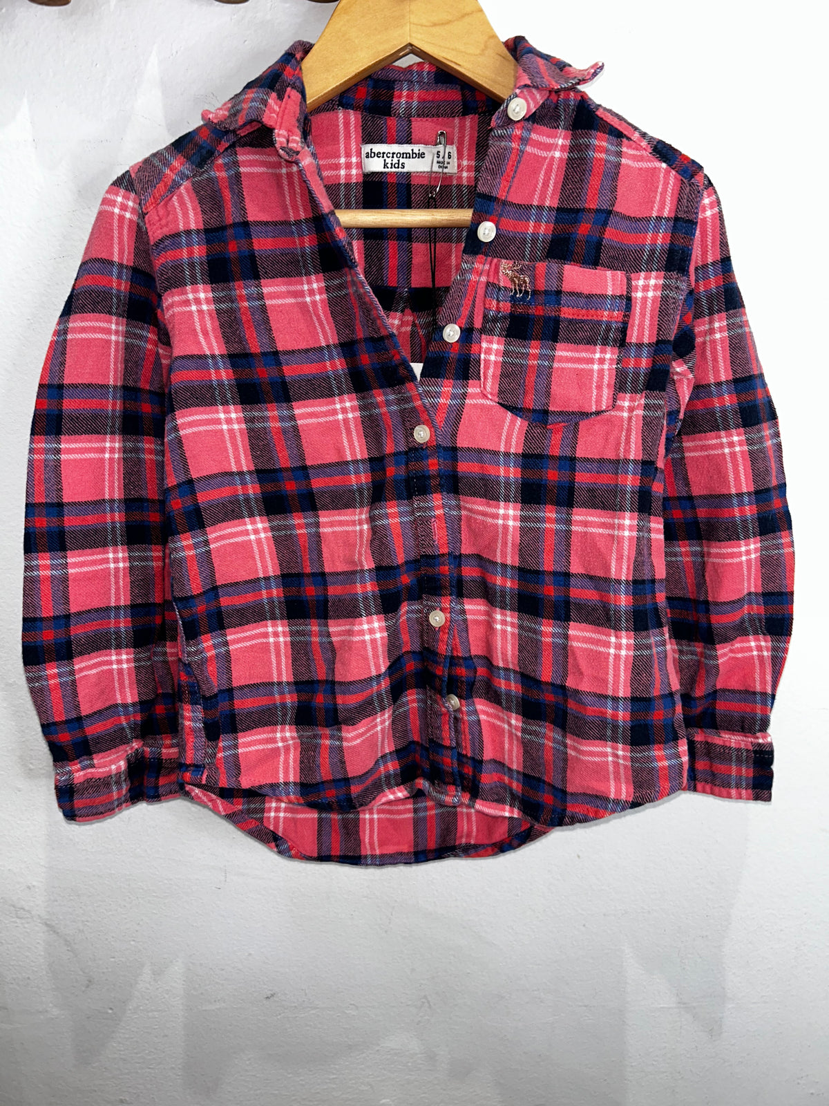 Peach checkered flannel shirt 5-6y