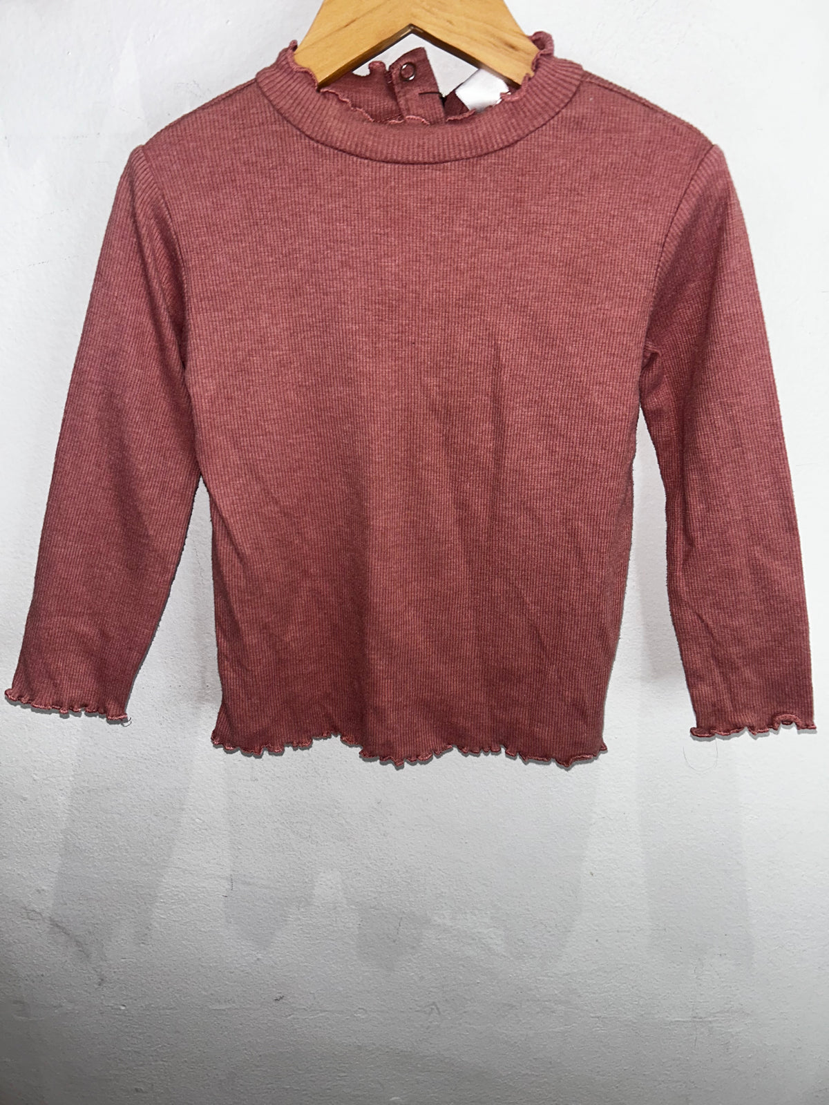 Mockneck pink ribbed longsleeve 2-3y*