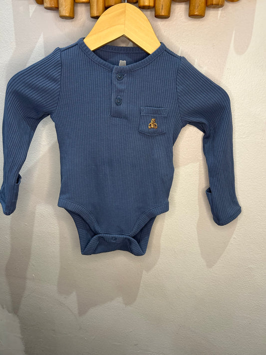 Blue henley onesie 3-6m