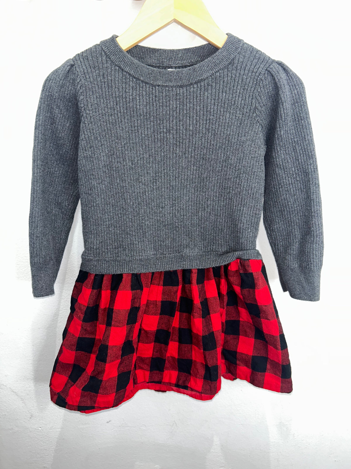 Ash ribbed w checkered dress 4y