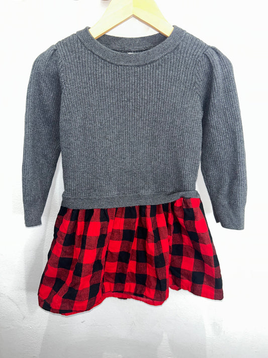 Ash ribbed w checkered dress 4y