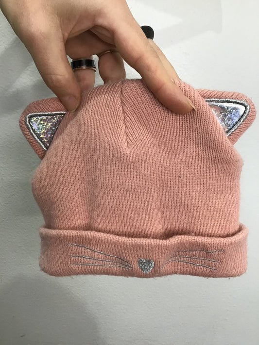 Peach cat beanie 0-12m