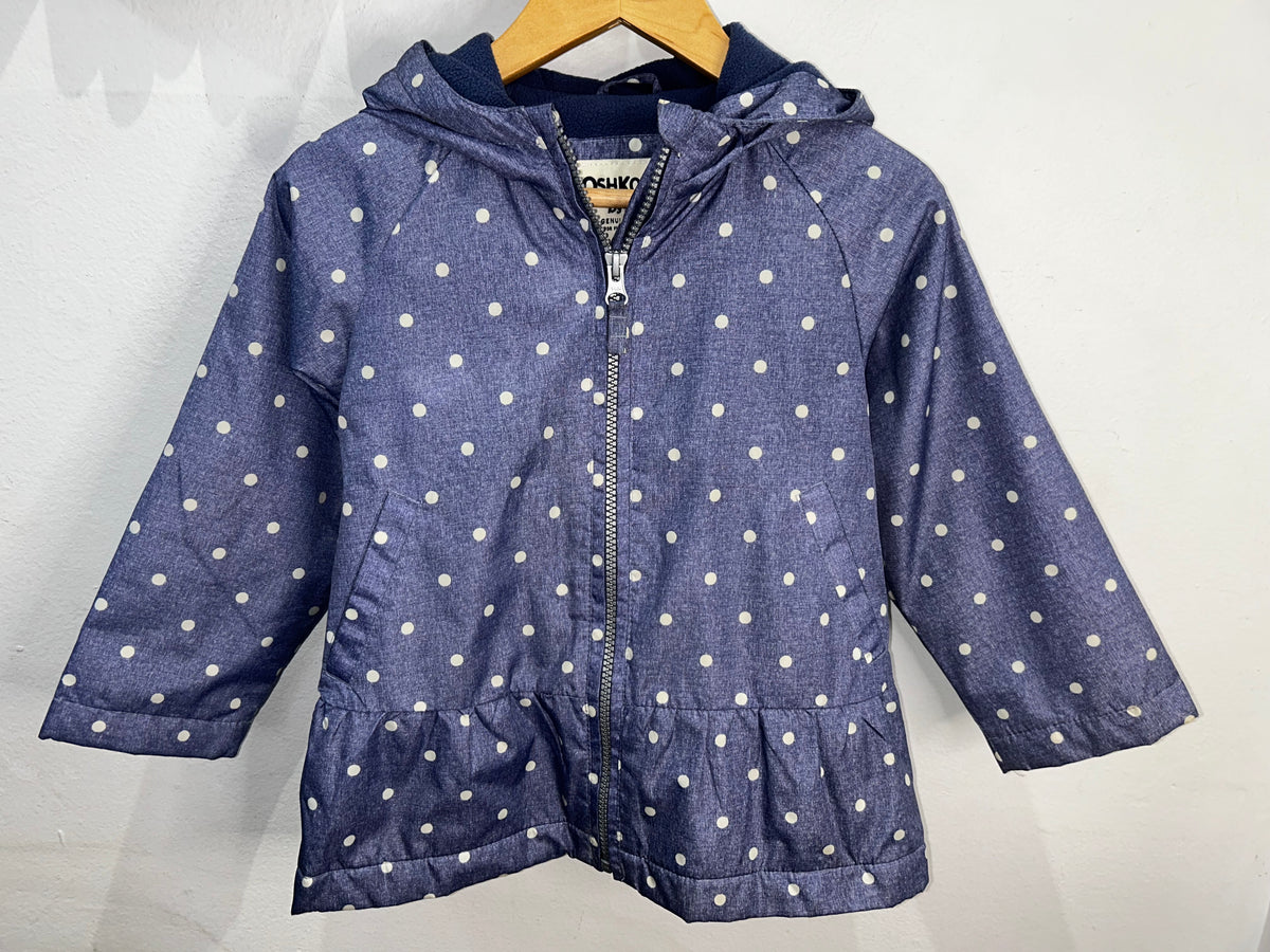 Blue dots fleece lined rainjacket 4y