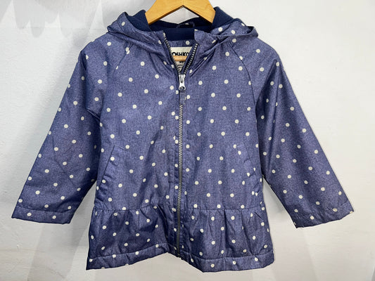Blue dots fleece lined rainjacket 4y