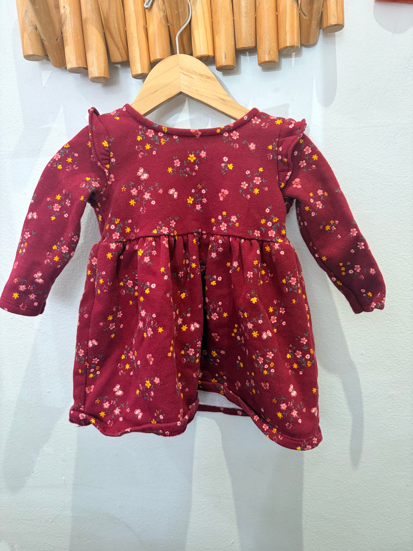 Maroon fleece lined dress 9m