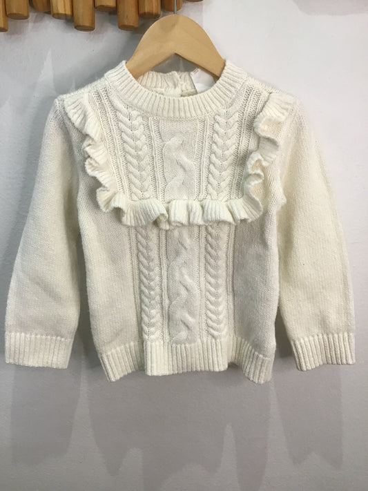 Sweater cable knit w collar frill 12-18m