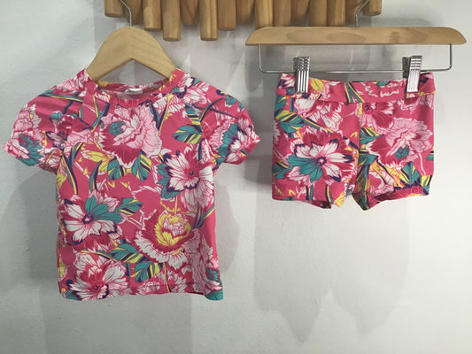 Swimset pink big flowers 2y