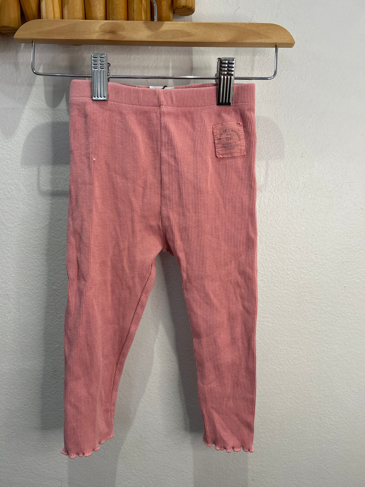 Pink rib lettuce hem leggings 18-24m