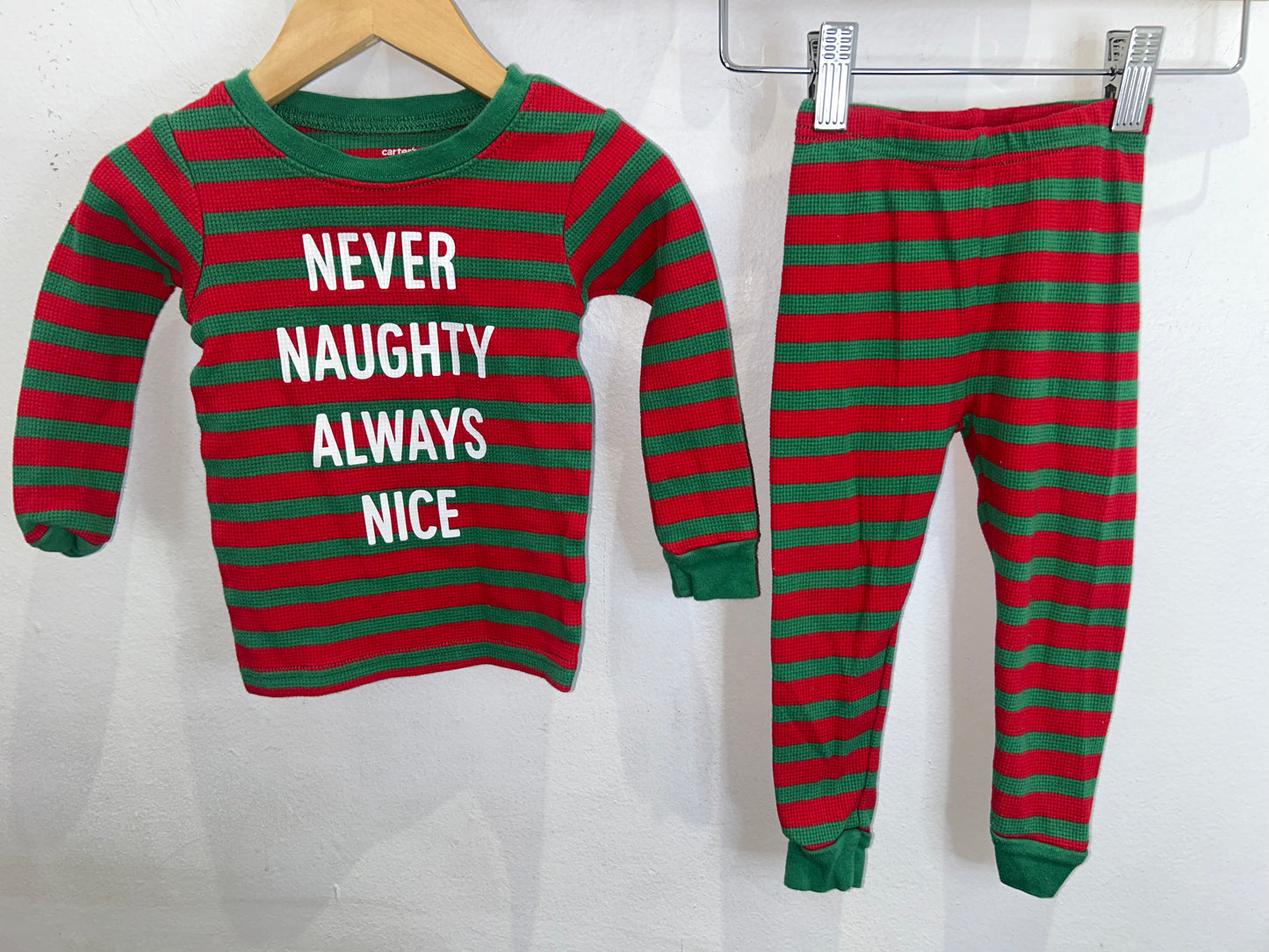 Red and green stripes waffle pyjamas 18m