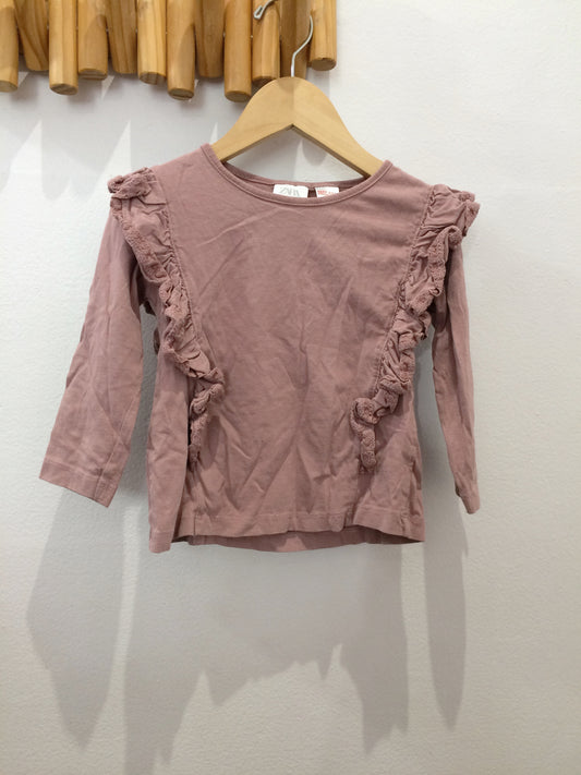 Pink frilly lace longsleeve 18-24m