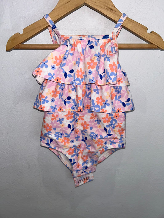 Peach and blue flowers swimsuit 12m