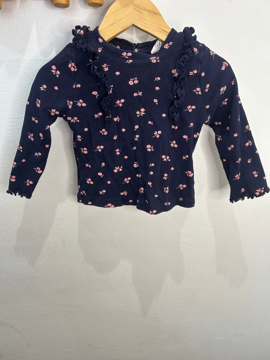 Pink floral ribbed longsleeve 12-18m