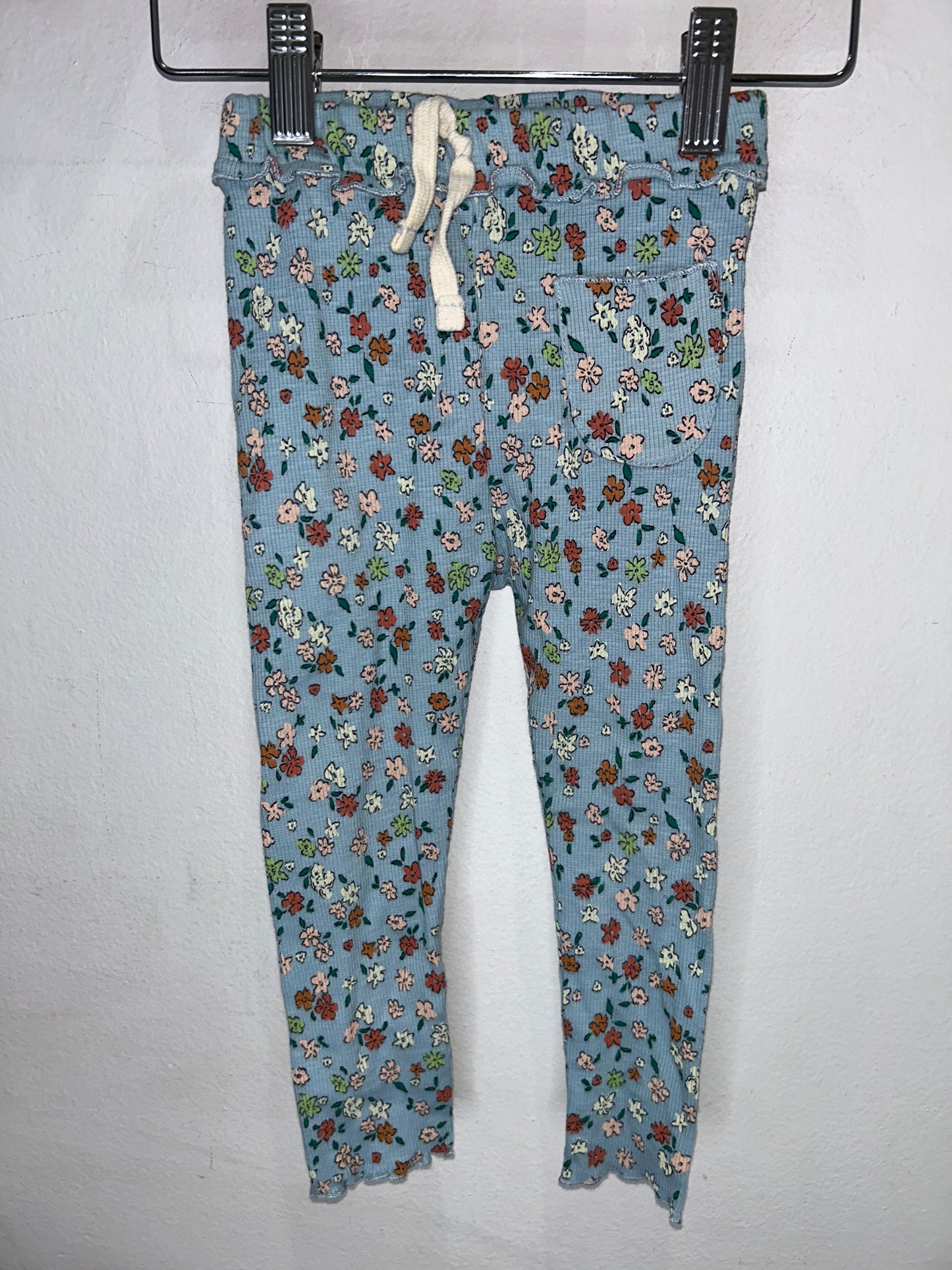 Blue ribbed floral pants 3-4y