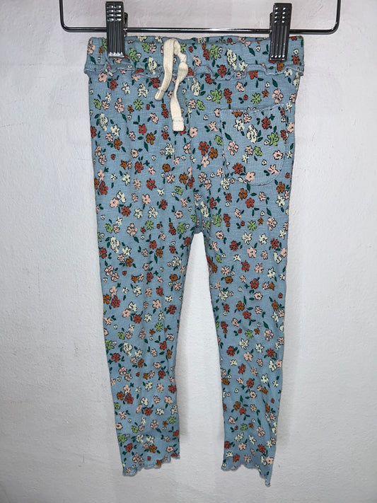 Blue ribbed floral pants 3-4y