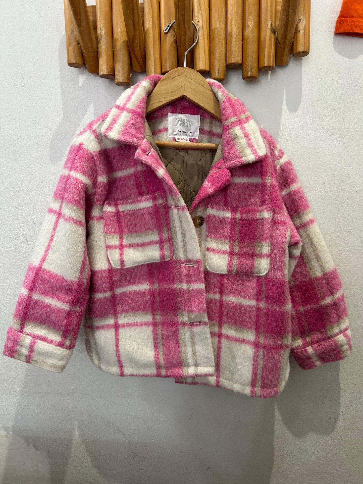 Pink checkered overshirt 3-4y