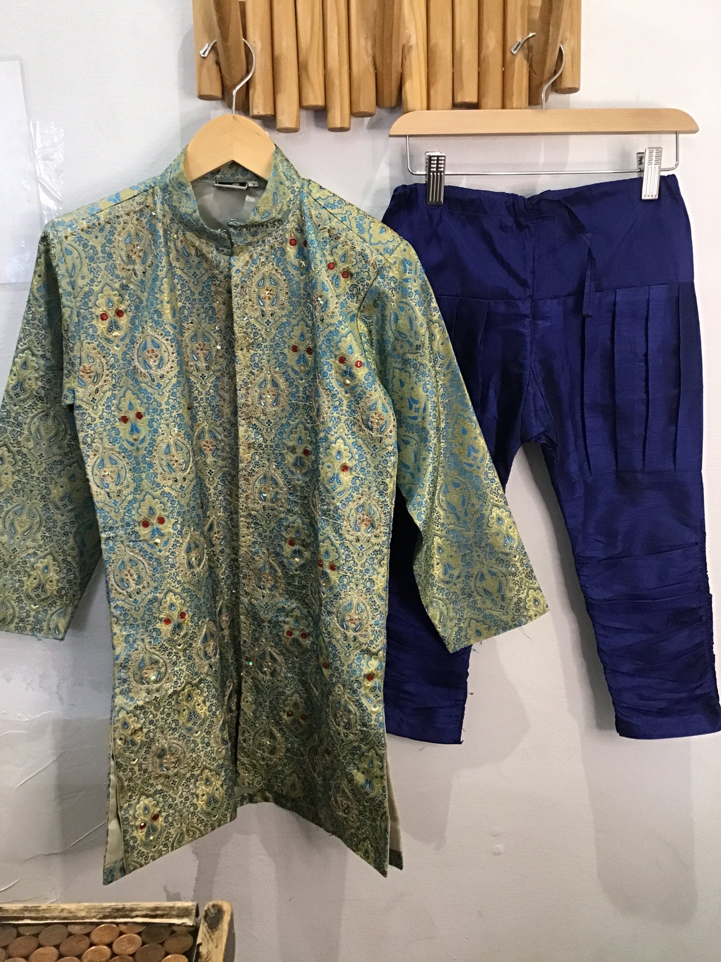 Blue and gold kurta set 6-8y