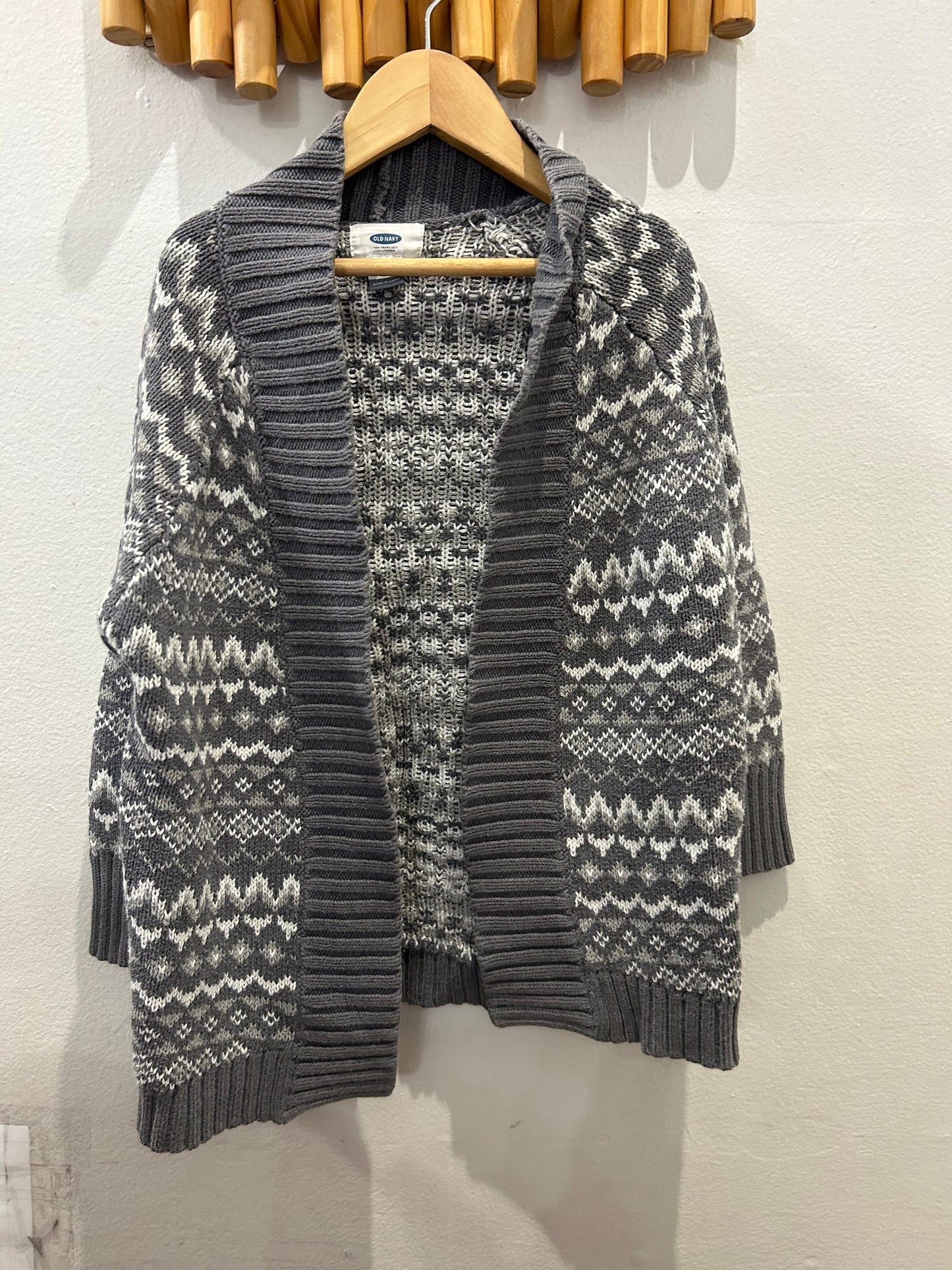 Sweater grey pattern thick cardi 6-7y