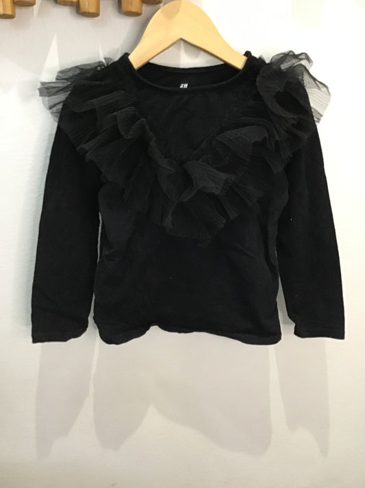 Black frills longsleeve 2-4y
