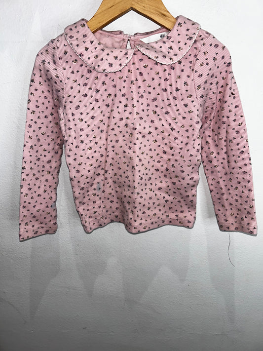 Collared floral ribbed longsleeve 2-4y