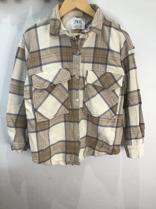 Beige checkered thick flannel shirt 8-9y