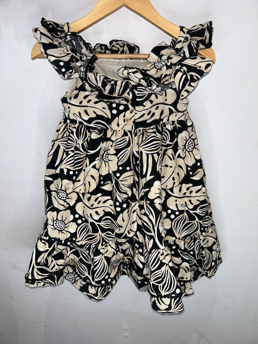 Black and beige floral dress 4y