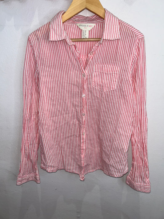 Pink striped button up 9-10y