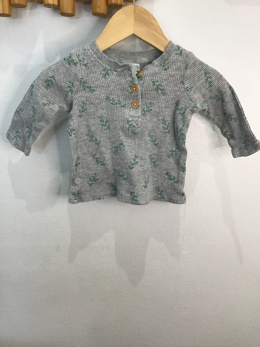 Tee leaves grey henley 3-6m