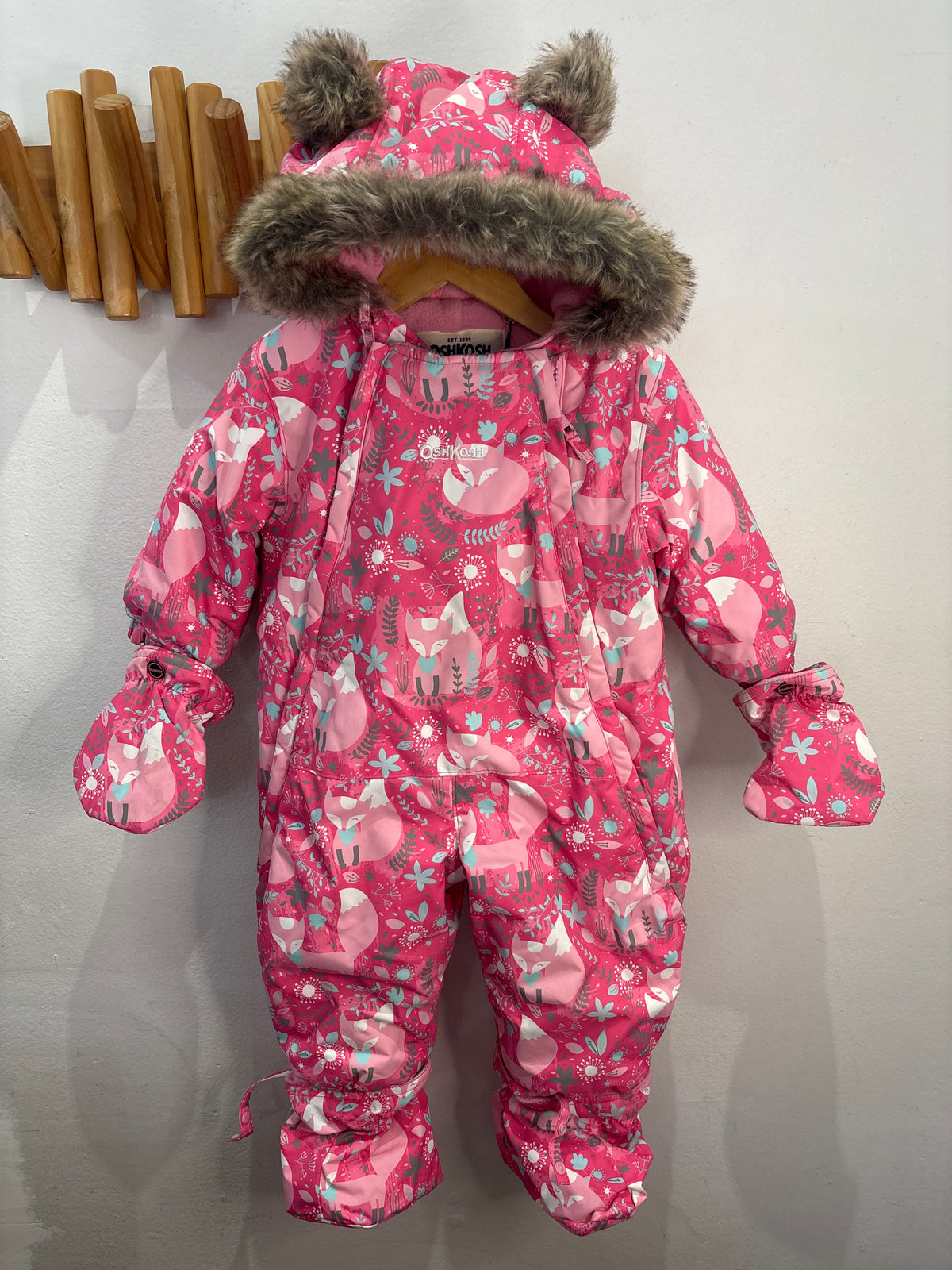 Pink foxes snowsuit 12m