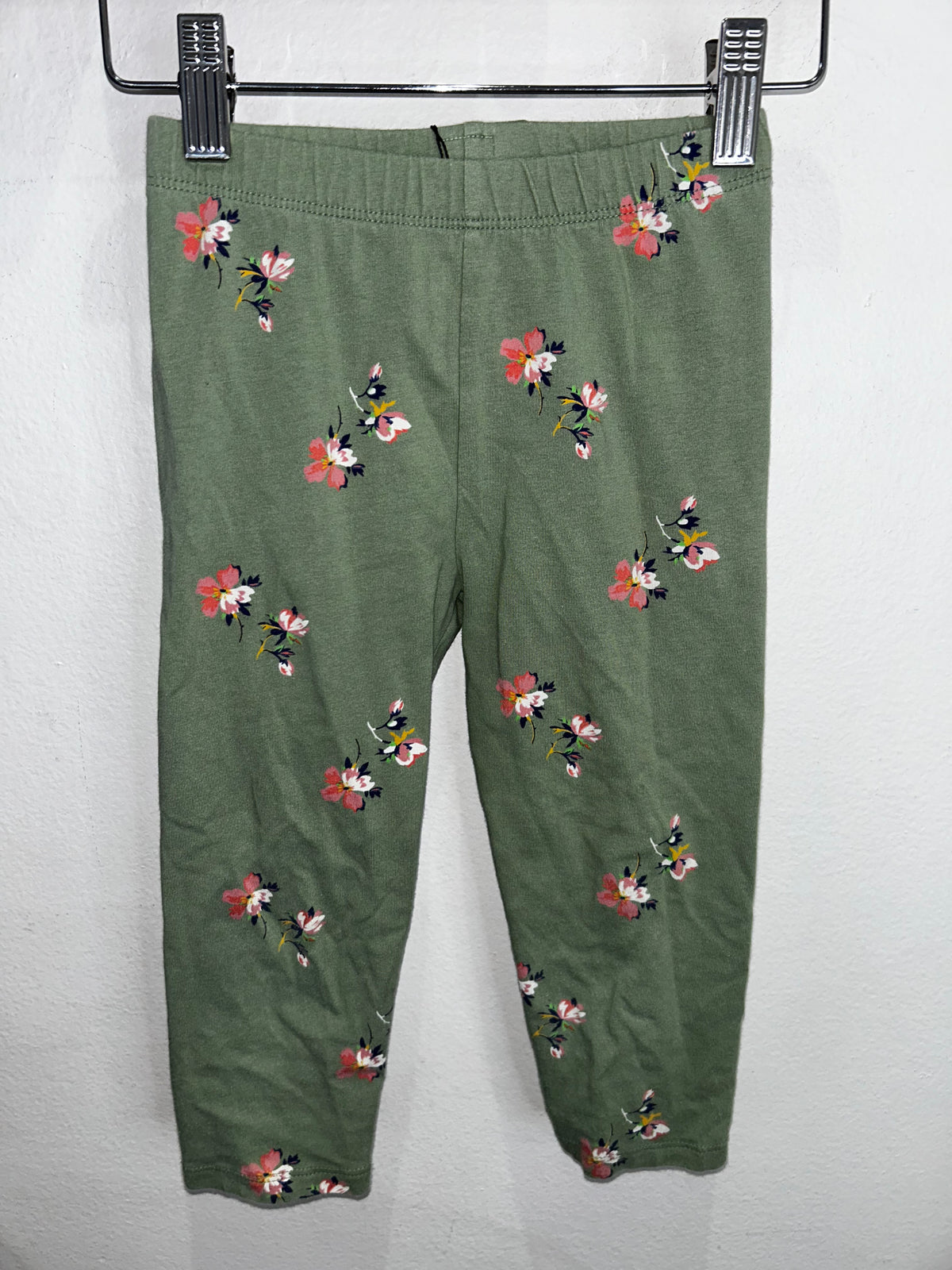 Green pansy leggings 5y