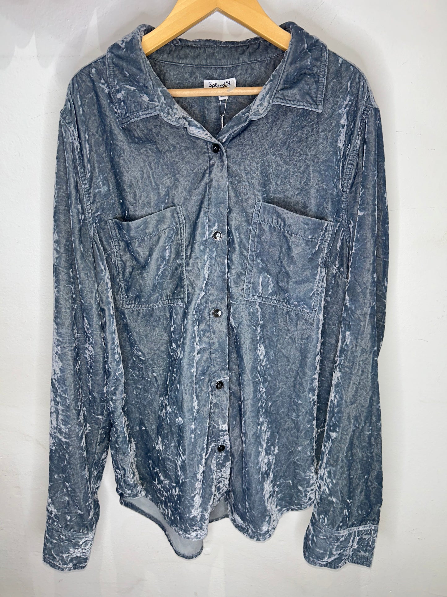 Grey crushed velvet shirt 14y (adult S)