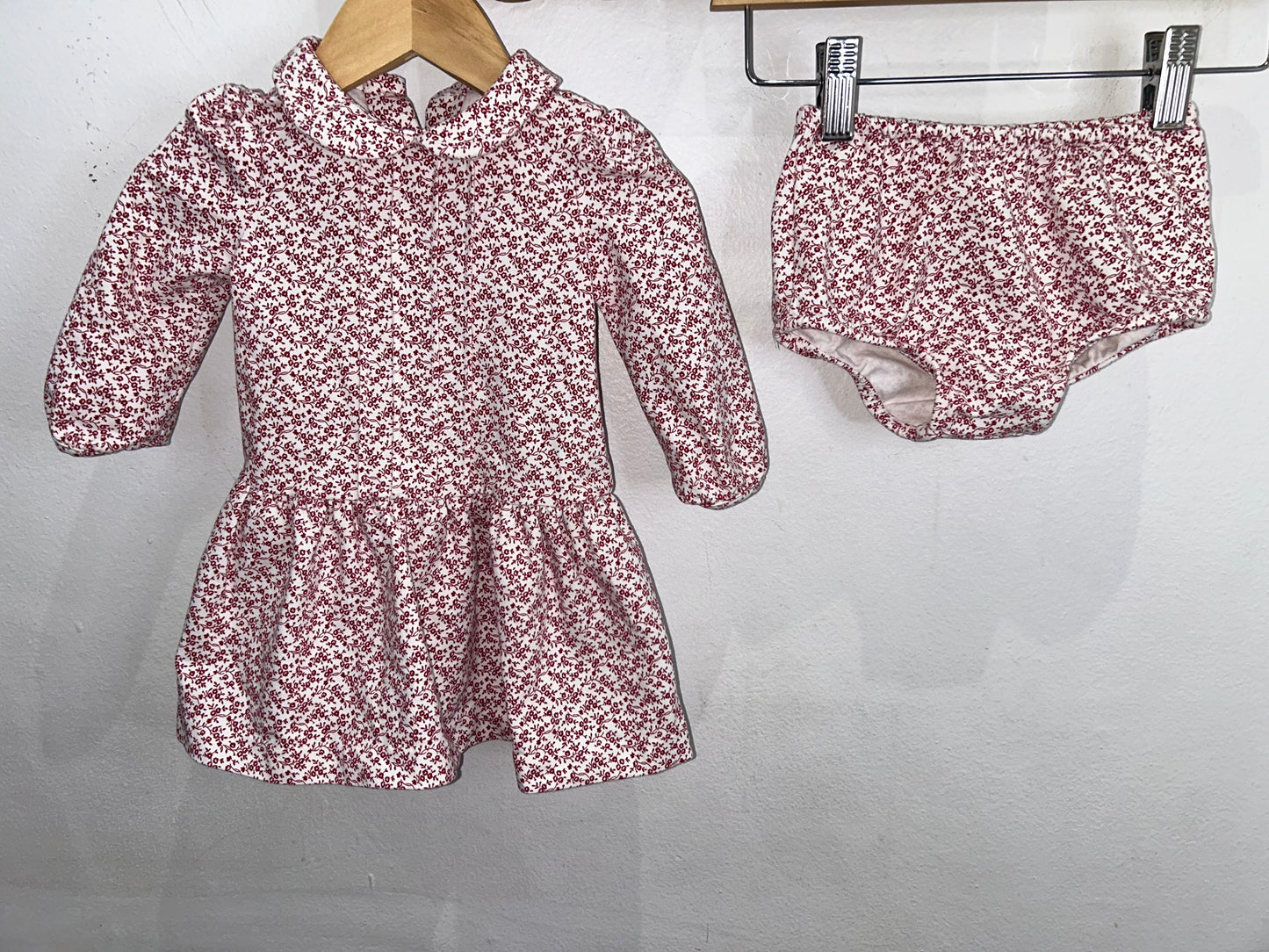 Red floral collared dress 6m