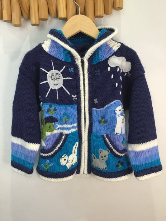 Peruvian cat-stitched sweater 3y