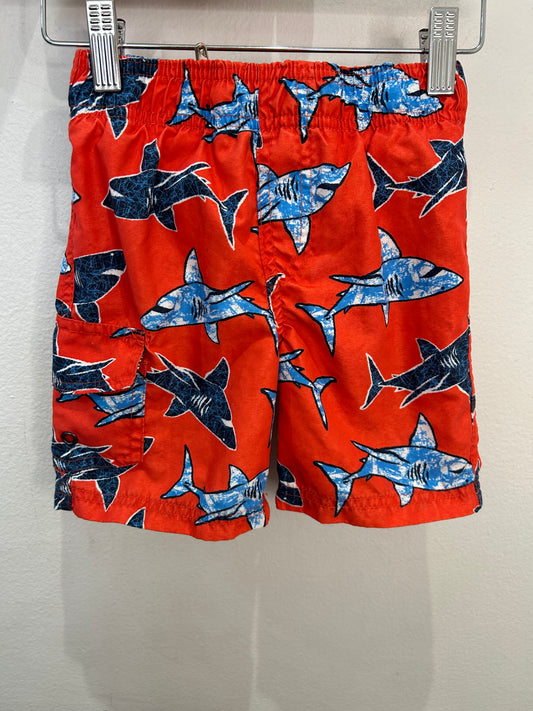 Red sharks swim shorts 2-3y