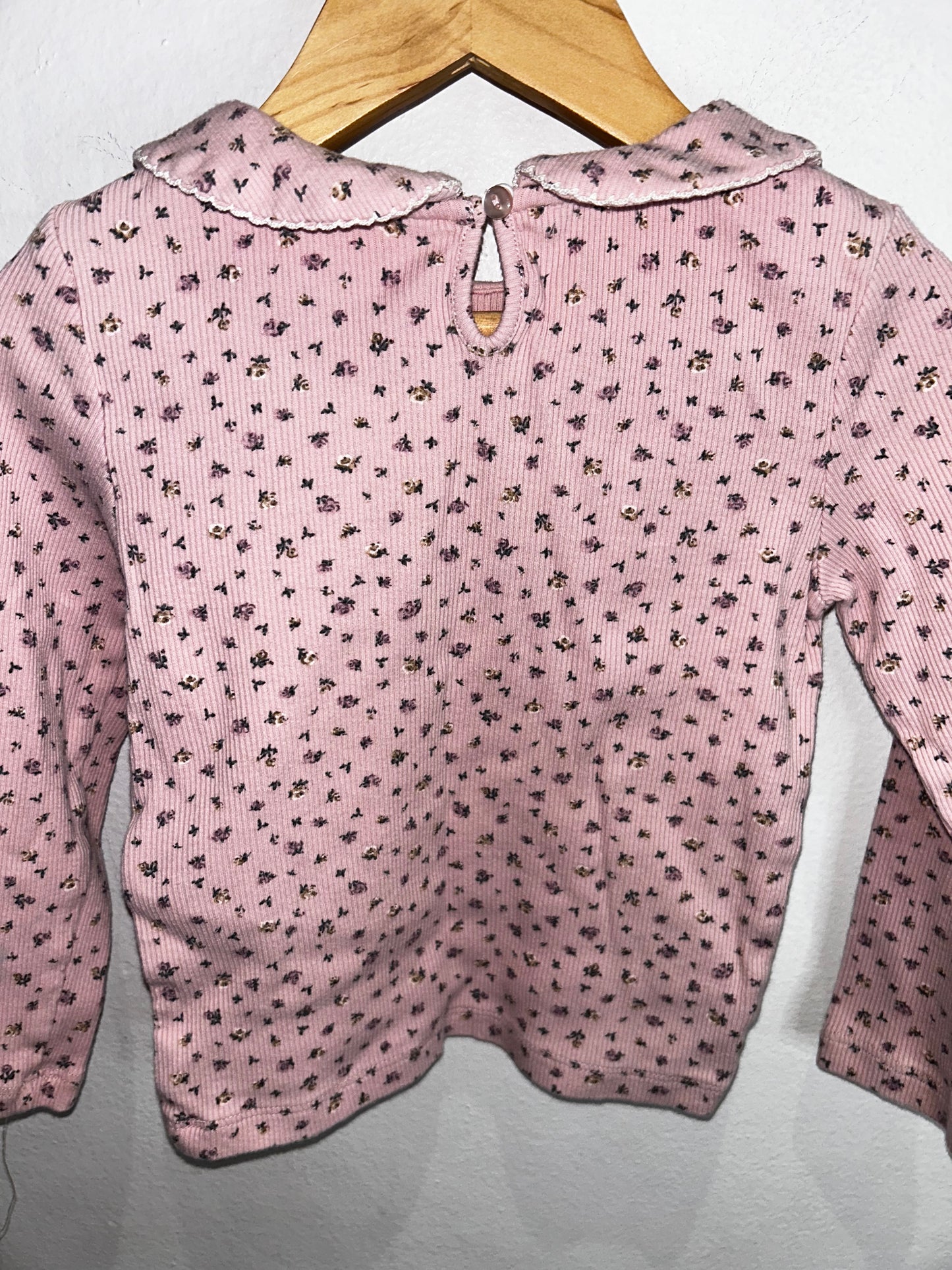 Collared floral ribbed longsleeve 2-4y