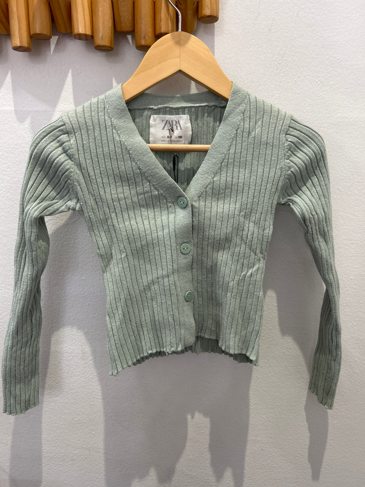 Mint ribbed cardigan 8-9y