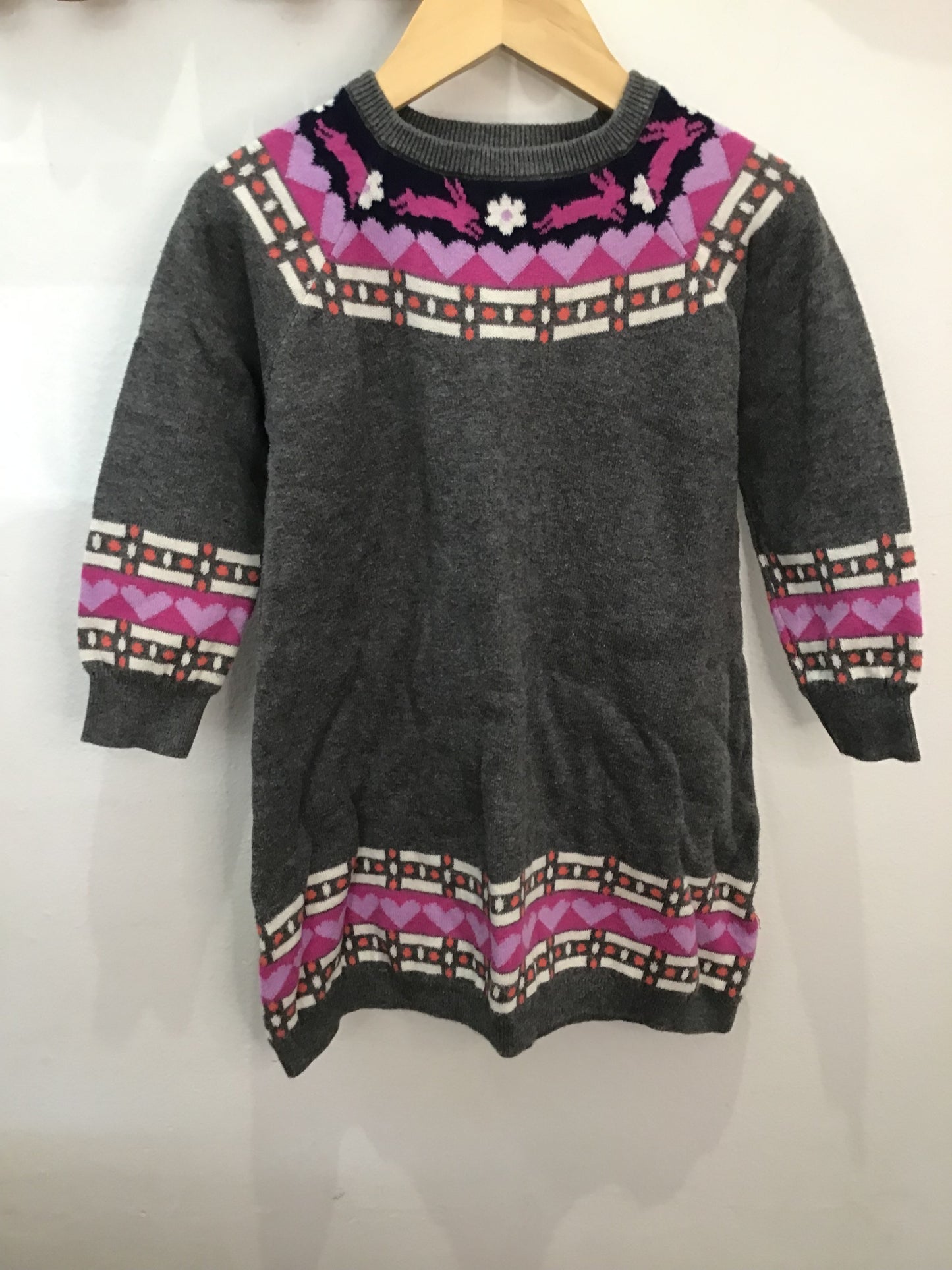 Grey bunny print sweater dress 3y