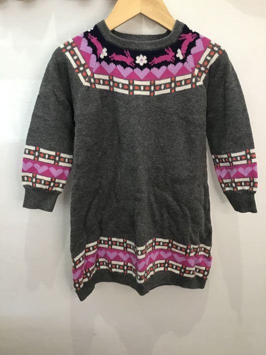 Grey bunny print sweater dress 3y