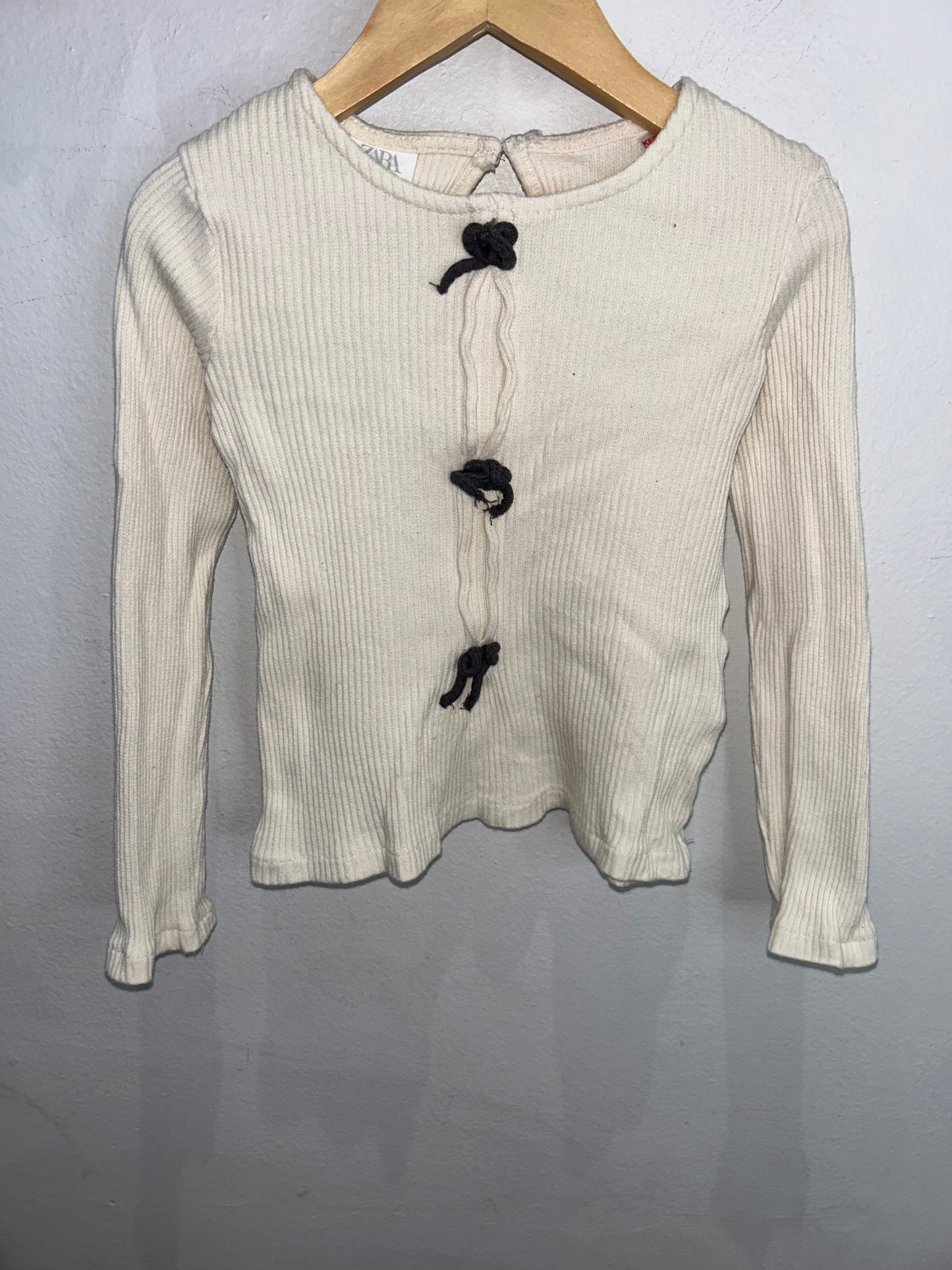 Cream bow detail ribbed longsleeve 5y