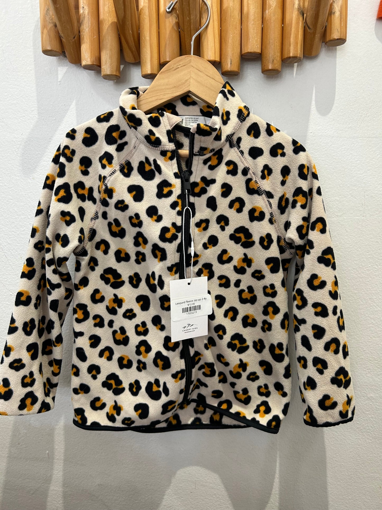 Leopard fleece zip-up 2-4y