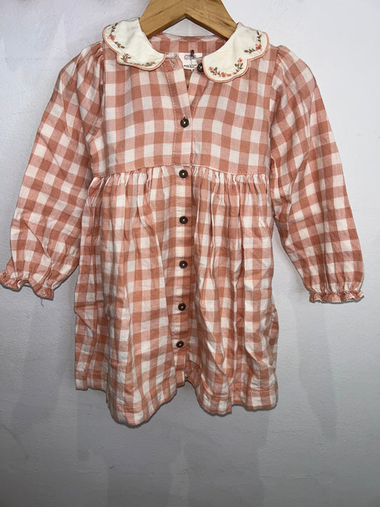 Pink checkered collared dress 18-24m