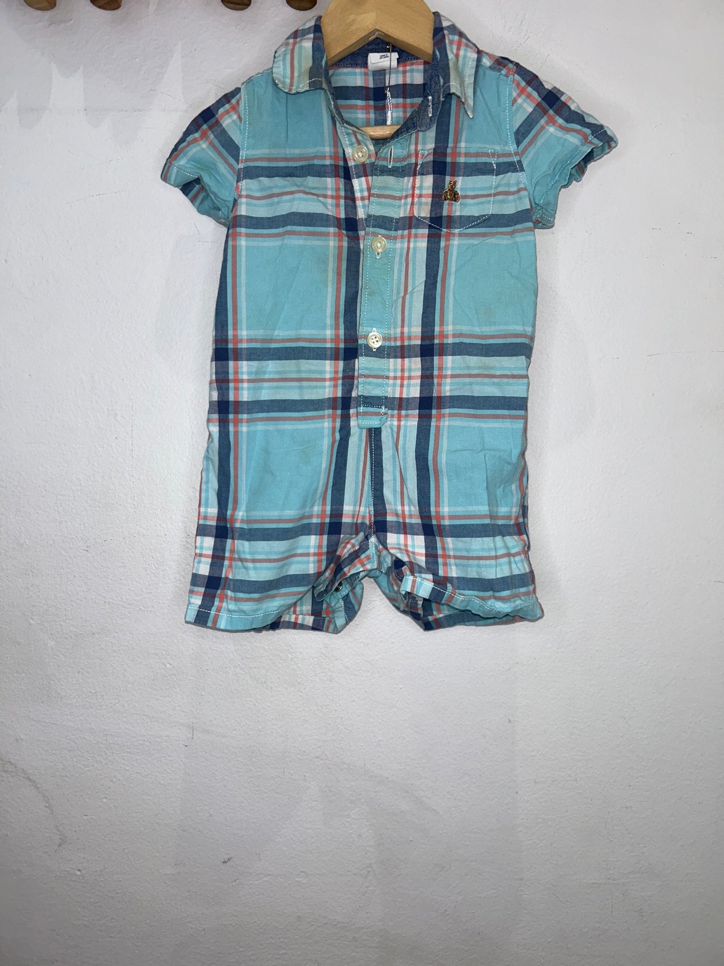 Blue Plaid Romper 6-12m