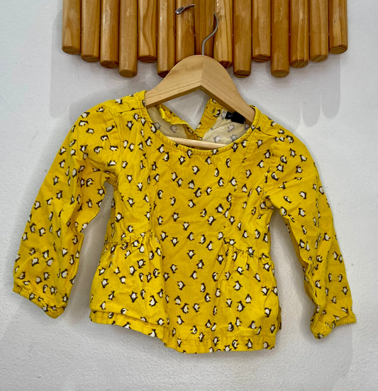 Yellow penguin corduroy blouse 18-24m