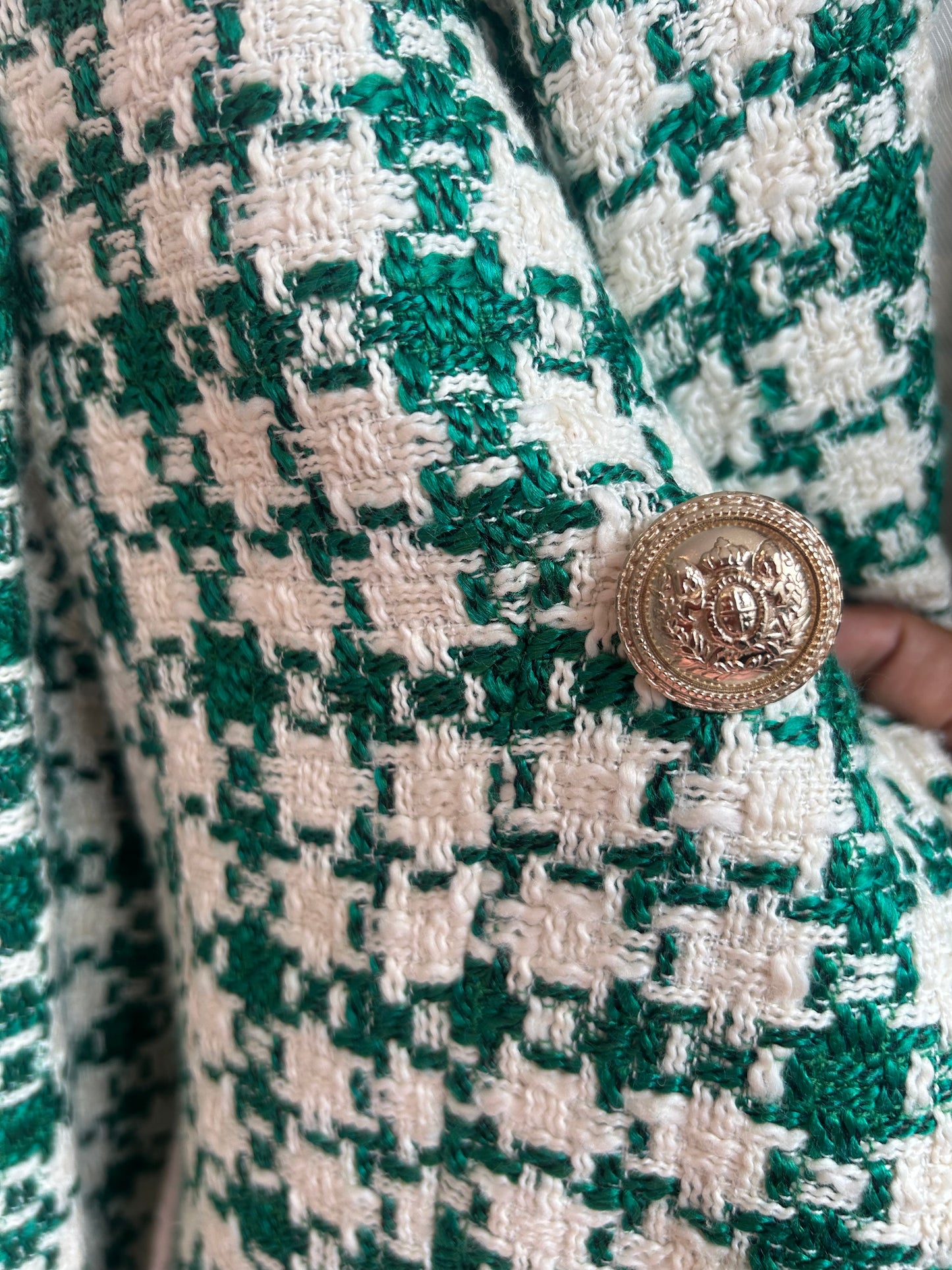 Green pattern knit oversized blazer M