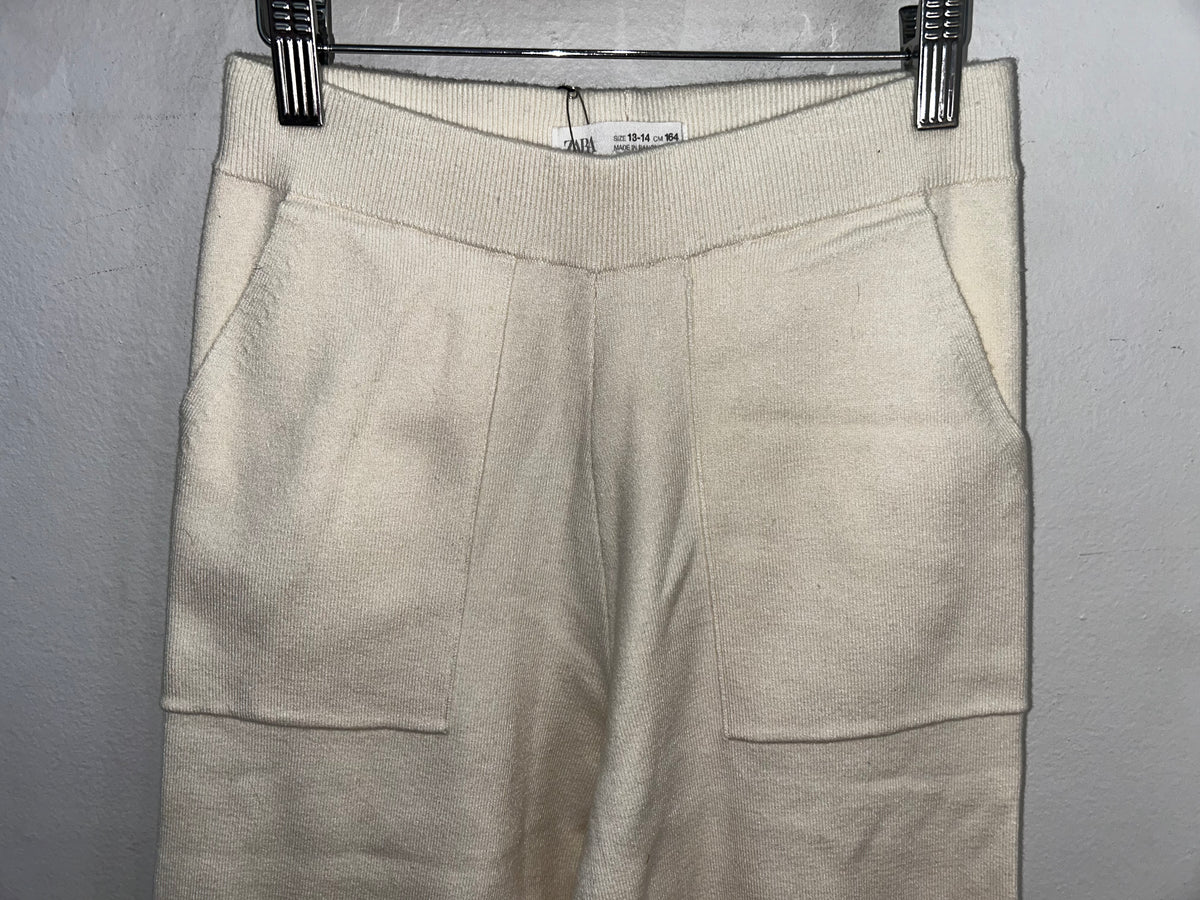 Cream wide leg sweater pants 13-14y