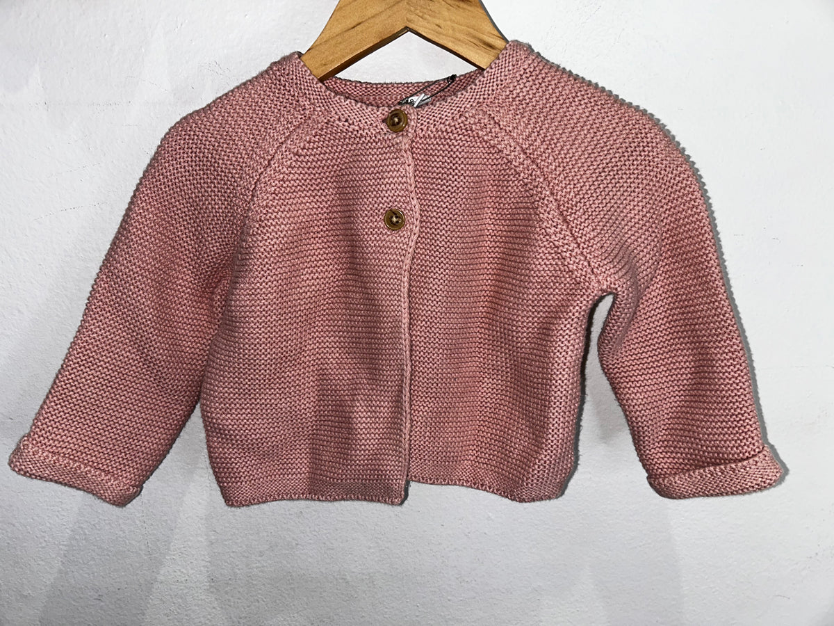 Pink two-button square knit sweater 9-12m