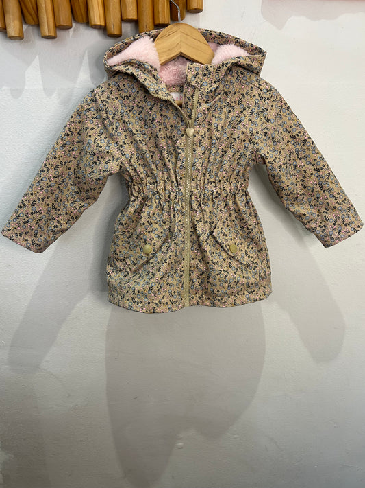 Fleece lined floral rain jacket 12m