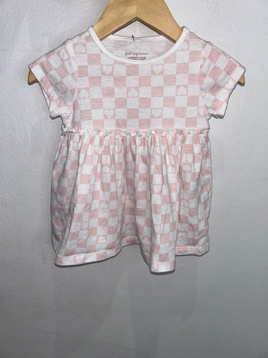 Checkered pink dress 6-9m