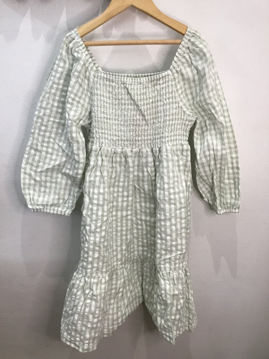 Dress green smocked 7-8y NEW