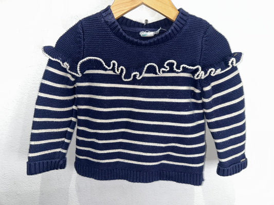 Frilly knit stripe sweater 2y