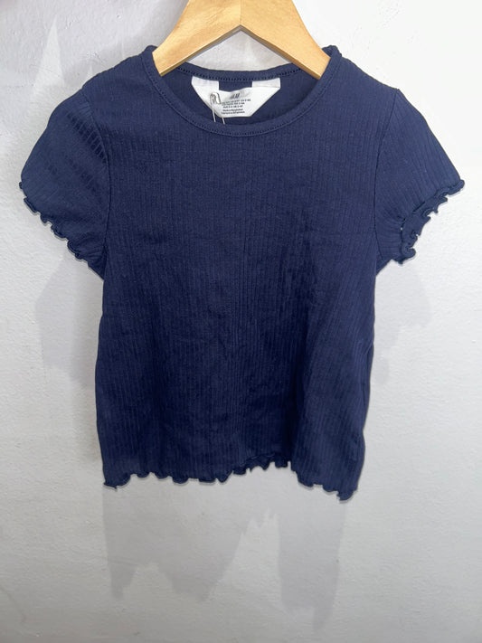 Navy ribbed lettuce tee 2-4y